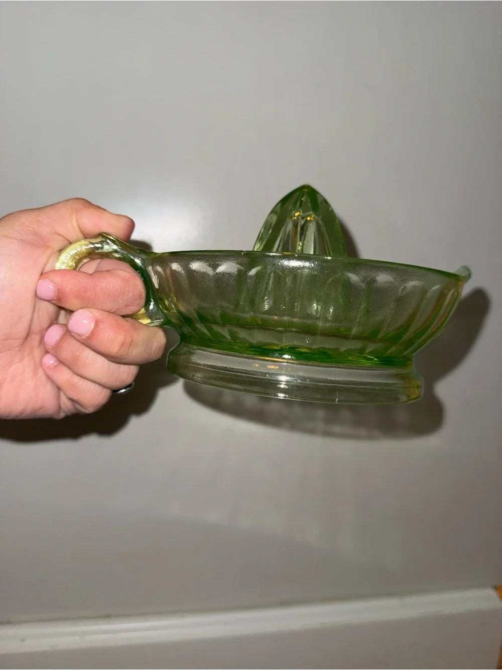 1930’s Vintage Uranium Green Glass Large Citrus Orange Reamer Juicer